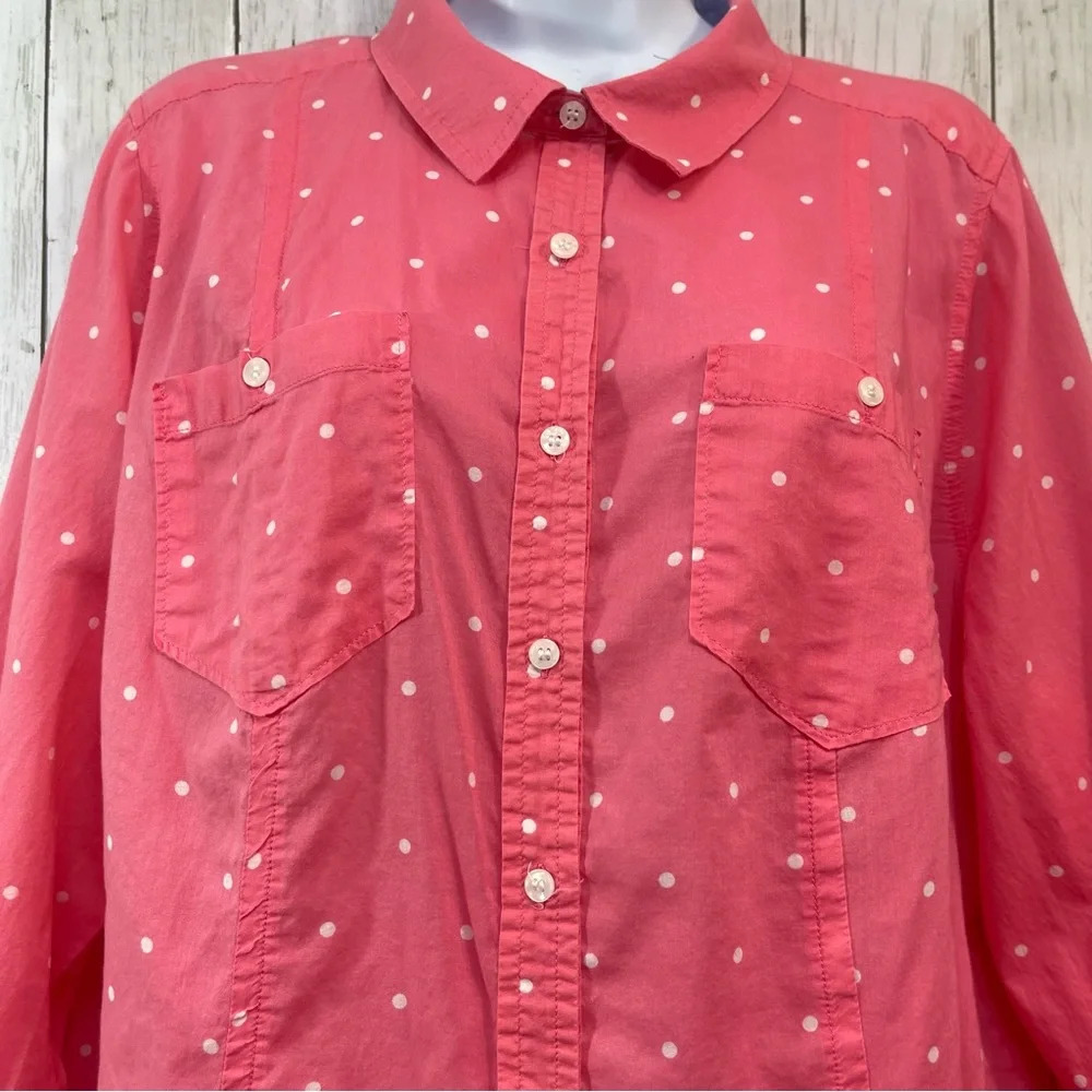 Lane Bryant Button Front Roll Tab Polka Dot Blous… - image 2